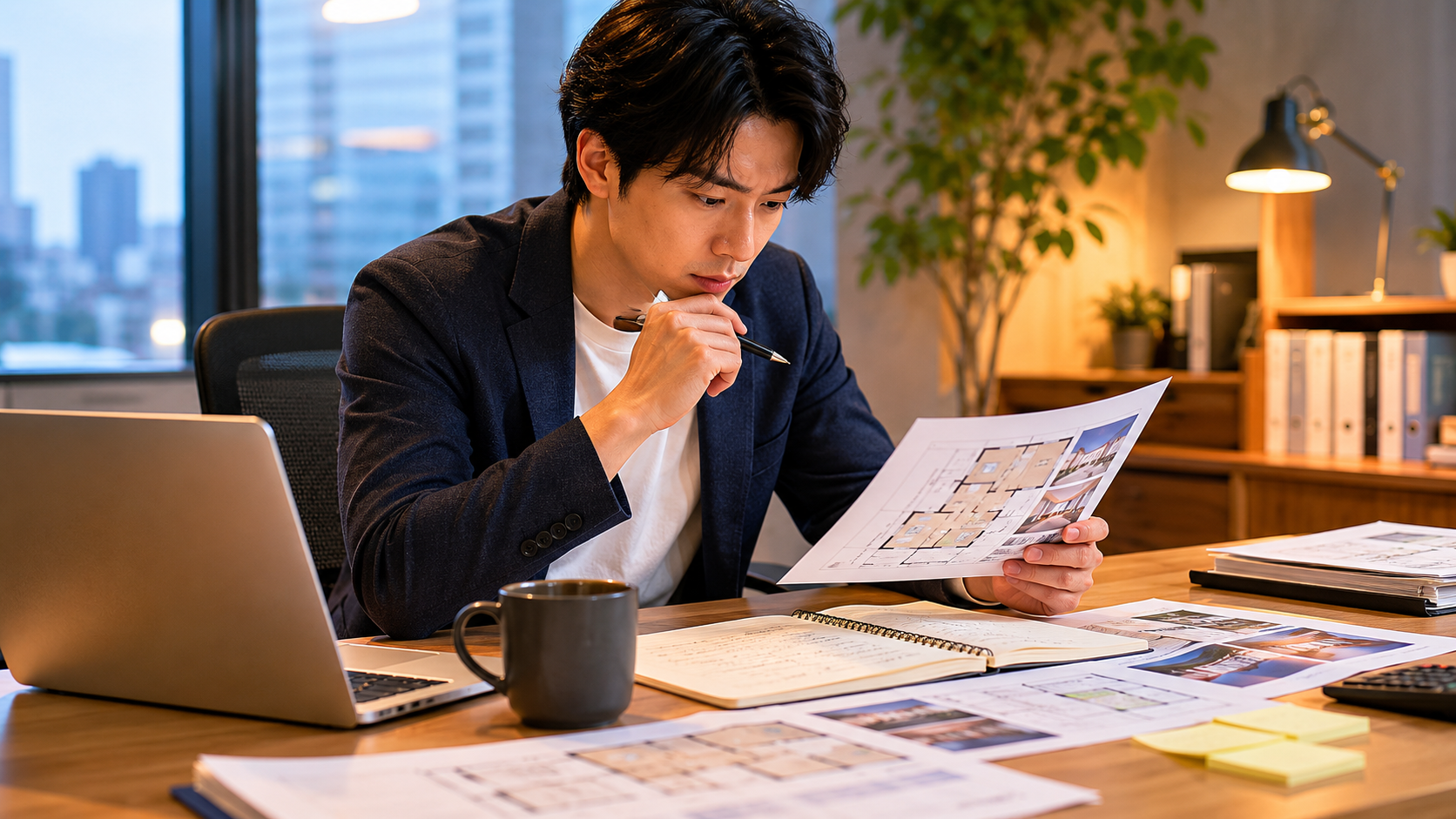 物件資料を分析する様子